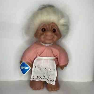 Vintage Norfin Dam Grandma Troll Doll Denmark 7001 14â? Tall Large Granny Tag 70s