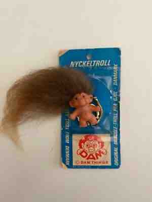 Rare Dam Things Troll Doll Pencil Topper Keychain with Gjol Danmark Reg Des Card
