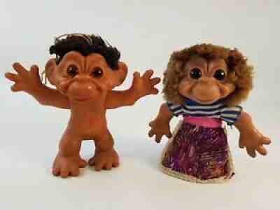 2 x Vintage Monkey Boy Thomas Dam Trolls Doys 1965 Original Toys