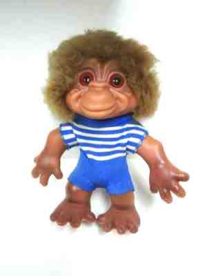 Vintage RARE 1960s Thomas Dam 8.5" Monkey Troll w/Blue Striped Outfit-Mohair
