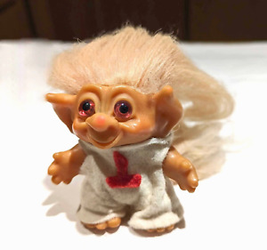 VINTAGE 1965 DAM SMALL TAILED TROLL DOLL w/ OUTFIT - PINK HAIR & EYES - MARKED!