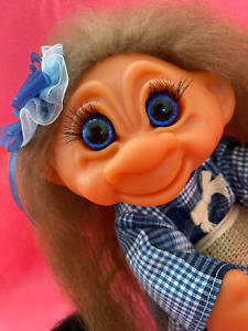 10 Inch 77 Rare Dam Tail Troll Doll Girl Toy Original Hair, Clothes & Hang Tag