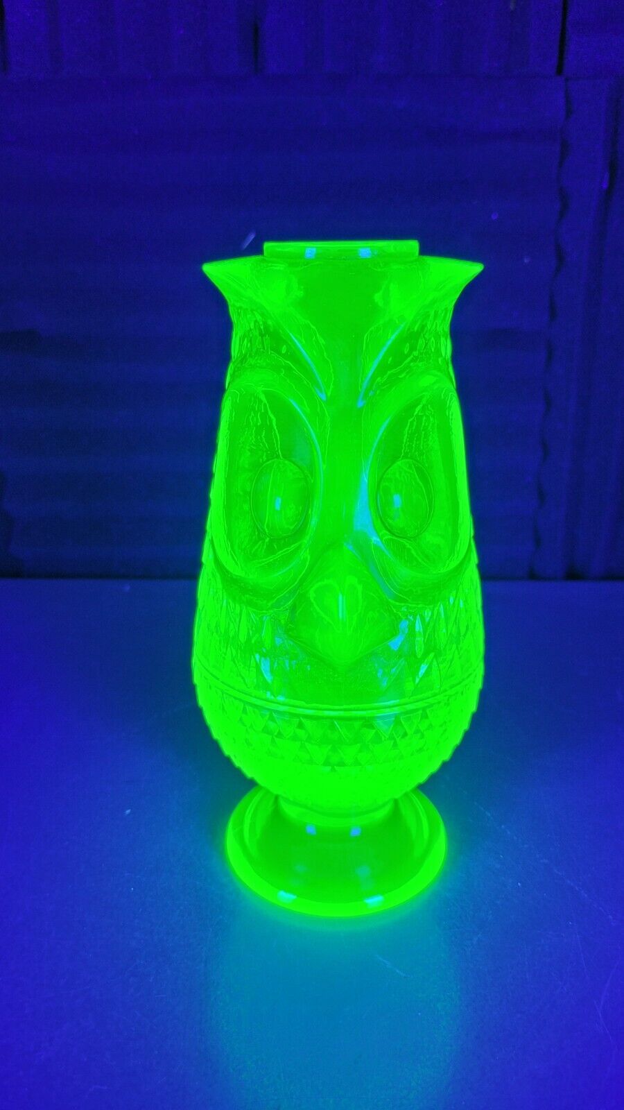 New ListingVintage Viking Owl Fairy Lamp Green Vaseline Green Uranium Glass