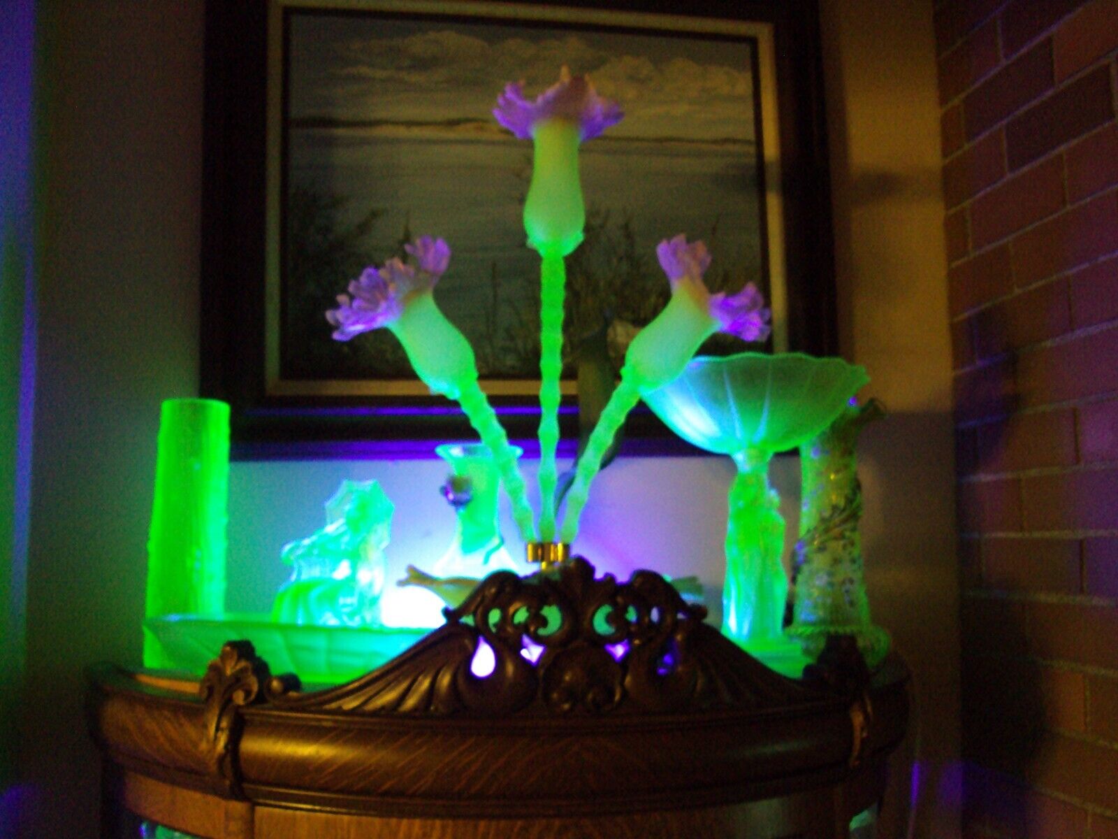 Monumental Vaseline Glass Epergne