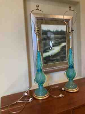 Pair Of Marbro Seguso Murano Uranium Glass Lamps