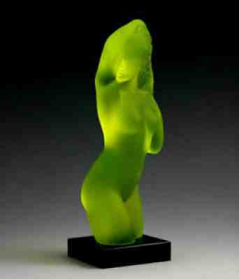 Art Deco 1930' Vaseline Uranium Glass Figurine ' Nude Girl ' H.Hoffmann