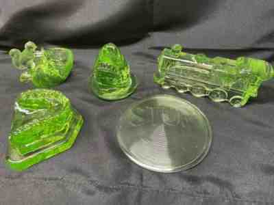 Green Vaseline glass set lot uranium Teeth stop car shark squirrel train engine