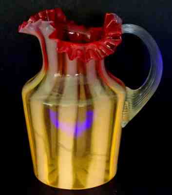 STUNNING! 1800s ANTIQUE Victorian CRANBERRY OPALESCENT Uranium ART GLASS Pitcher
