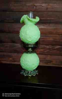 Fenton Poppy Satin Custard Uranium Glass GWTW 3-Way Lamp EUC
