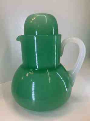 Antique Steuben Jade Green Alabaster Glass Handled Tumble Up Guest Set Uranium