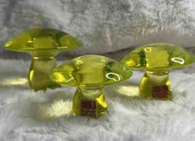 Set Of 3 Viking Glass Harvest Gold Lemon Vaseline Mushroom Uranium W Labels