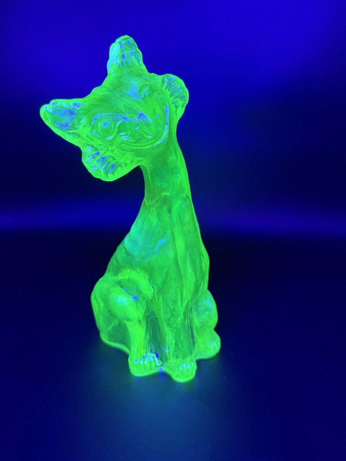 RARE Large Topaz Fenton Alley Cat  Vaseline Opalescent Uranium Glass GLOWS
