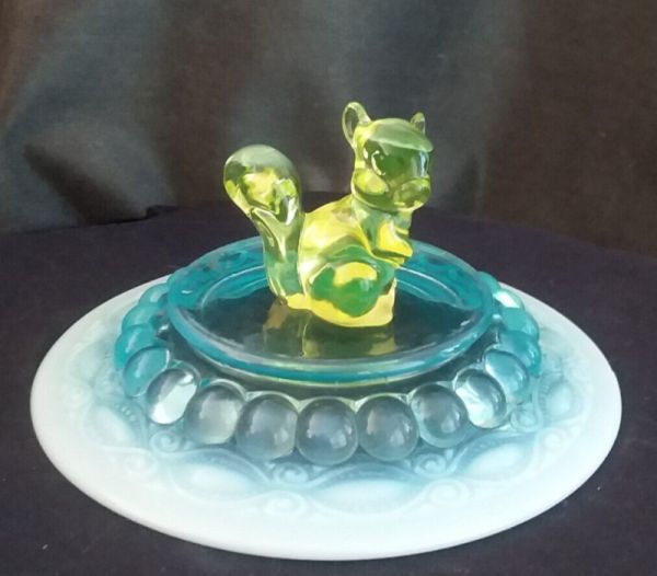 Fenton Topaz Opalescent Squirrel ~ 5215 TO ? HTF RARE ? Vaseline Uranium Rosso