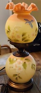 HTF FENTON URANIUM BURMESE GLASS BLUEBIRD GWTW LAMP LIMITED EDITION & NUMBERED