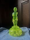 Antique Cambridge Girl 'Blushing Charlotte' Uranium Glass Flower Frog