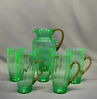 6 Pc Steuben POMONA GREEN Uranium Glass Lemonade Set Pitcher + 5 Glasses: MINT
