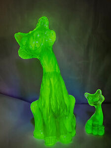 Fenton Alley Cat & Fenton Kitty Uranium Glass Bundle