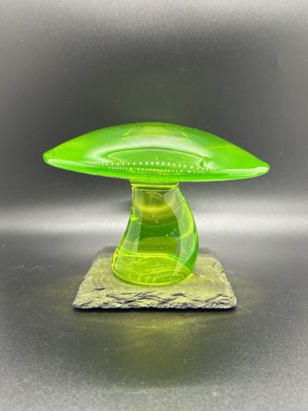 Viking Glass Mushroom Lime Green Uranium Vaseline XL Jumbo Paperweight 5.75”