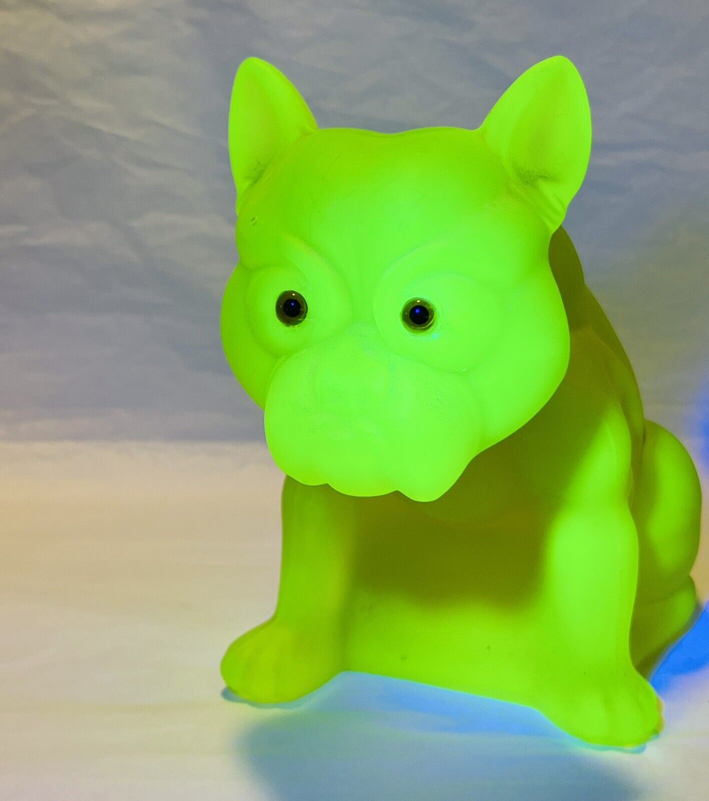 Westmoreland Uranium Glass French Bulldog UV Glow Mosser Rosso Doorstop As Found