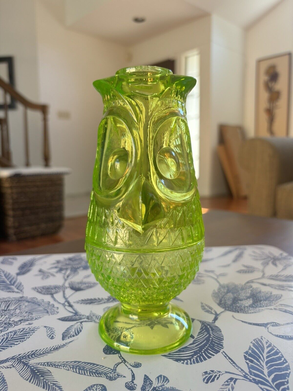 Lime Green Uranium Viking Owl Glimmer Glass Fairy Lamp