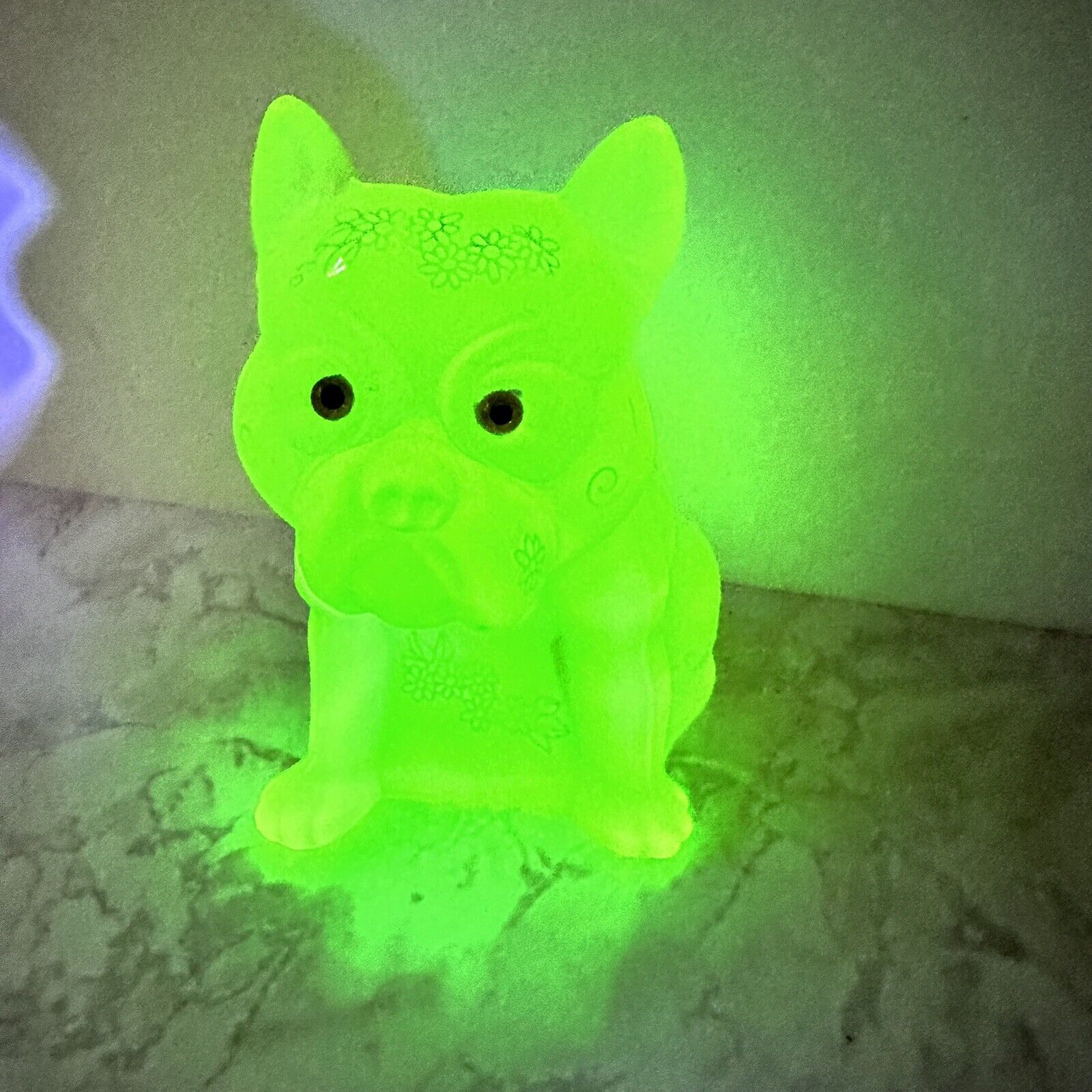 Westmoreland Uranium Glass French Bulldog UV Green Glow Mosser Rosso Doorstop 6”