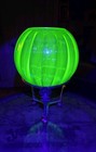 Awesome Antique Green Uranium Glass Ribbed Fish Bowl With Brass Stand