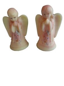 Rare Fenton Special Order Boy Girl Angel Burmese Uranium Glass Hand painted Ooak