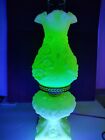 Vintage FENTON uranium custard satin glass hurricane, gone with the wind lamp