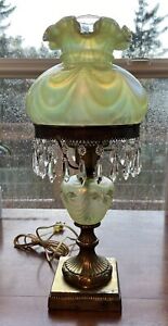 Hand Painted Iridescent Vaseline Glass Table Lamp Fenton ?