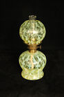 RARE VASELINE GLASS OPALESCENT OPALINE BROCADE SPANISH LACE MINIATURE LAMP EAPG