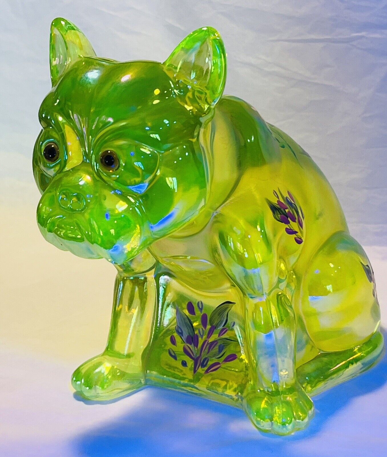 Westmoreland Uranium Glass French Bulldog UV Glow Mosser Rosso Doorstop Signed