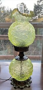 Rare HTF Fenton Poppy Vaseline Glass Lamp