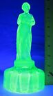 Cambridge Rose Lady #512 Flower Frog Round Base Green Uranium Glass Fluoresces