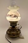 1978 Fenton HP Church Winter Scene Lamp w/ Uranium Custard Shade - Original Tag!