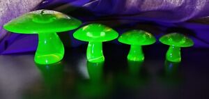 Viking Glass Mushroom Full Set with Jumbo - Uranium Vaseline Glass
