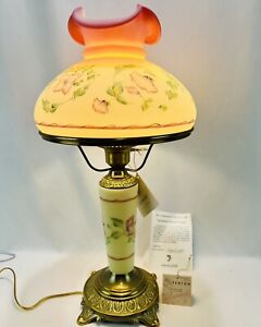 Fenton 4505 WD Burmese Jacobean Floral Glass Lamp Light 337/750 Uranium Glows