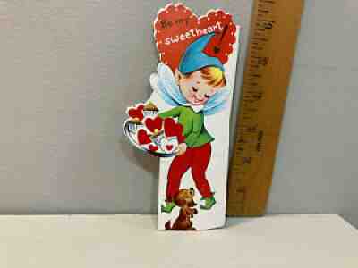 Vtg Valentine Card Fairy Puppy Dog Cup Cakes "Be My Sweetheart" unused f2
