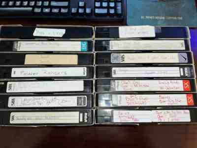 Lot of 14 VHS Tapes Prerecorded Sold As Used Blanks Cartoons Kids Shows PBS etc