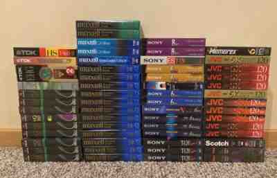 Lot of 60 New Sealed Blank VHS Video Cassette Tapes 120 Sony Maxell JVC Fuji TDK