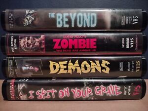 Horror VHS Lot of 4 Clamshell: The Beyond; Demons; I Spit on Your Grave; Zombie