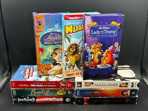 9 VHS Tape Lot Used Not Sealed Disney Aladdin Madagascar Herbie Jackass Blair