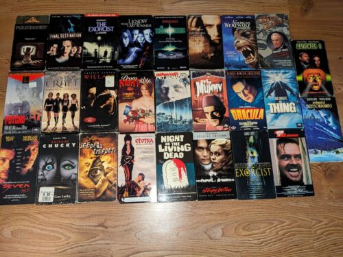 Lot Of 26 VHS Tapes / Horror Thriller Spooky / Halloween Thing Elvira Chucky