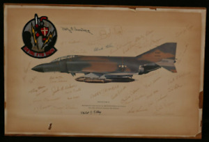 Vietnam War USAF 68th Tac Fighter Squadron Unit Signed Print Phantom II & Patch