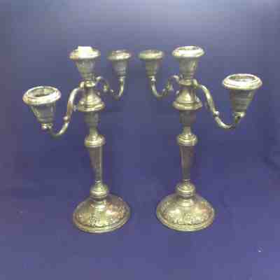 RARE PAIR WALLACE STERLING SILVER 3 CANDLE CANDELABRA 4101 GRAND BAROQUE PATTERN