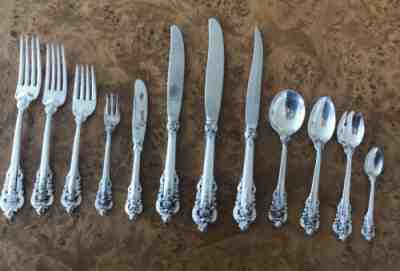 Grande Baroque Wallace Sterling Silver Flatware Full Service 12 Pieces For 12