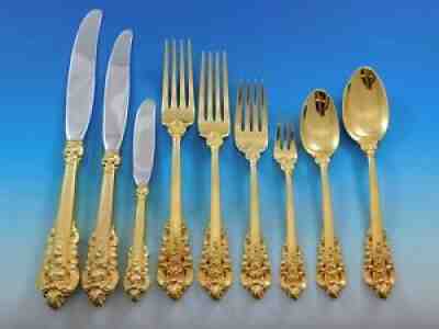 Golden Grande Baroque by Wallace Sterling Silver Flatware Set Dinner 72 pcs Gold