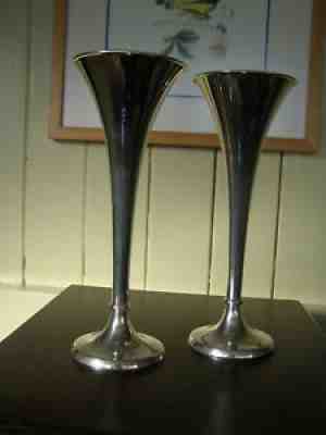 Pair Sterling Silver Trumpet Vases ca. 1917 - R Wallace & Sons