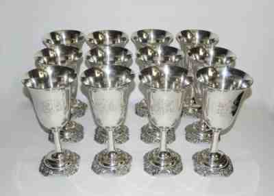 12 Wallace Sterling Silver Grand Baroque Goblets 4850-9