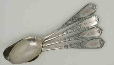 SET Antique Vtg Wallace Newport Victorian 1886 Sterling Silver Spoons EASTLAKE