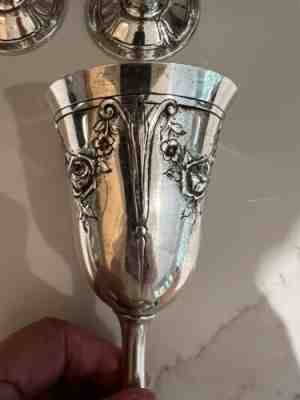 8 Special Order Wallace Hand Chased Sterling Goblets No Monogram